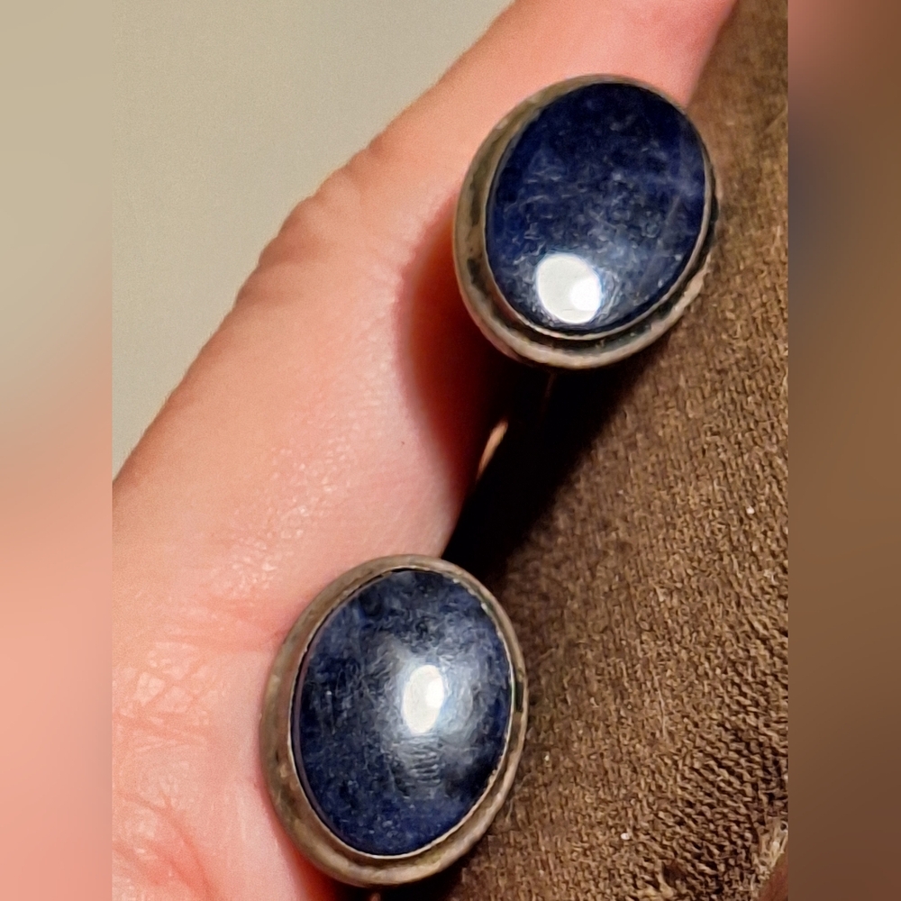 STERLING SILVER -- Vintage, Sodalite, Oval Cuff Links